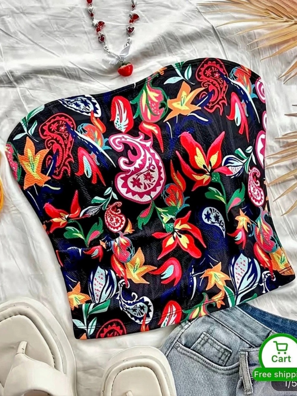 Paisley Crop Top in Black & Multicolor Like New